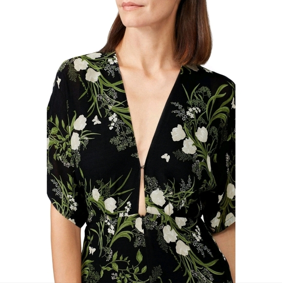 Reformation Lemongrass Floral Boho Wide Leg Jumpsuit V-neck Peek-a-boo Bodice 10 - Picture 5 of 16